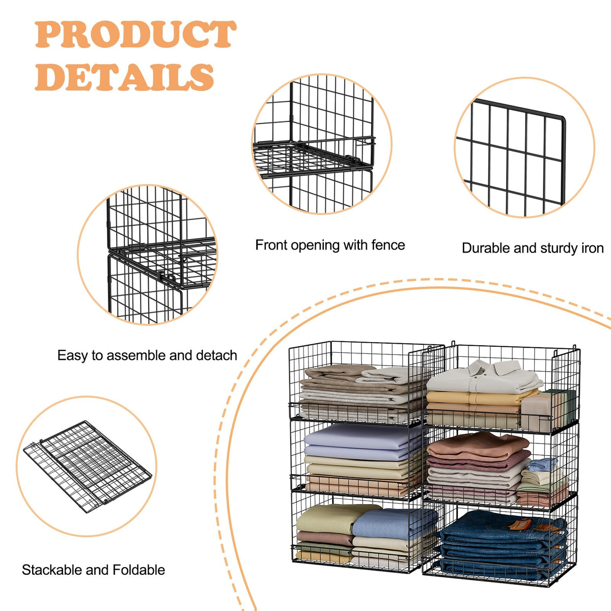 Yociyoga 6-tier closet organizer folded storage demonstrates space-saving when not in use.