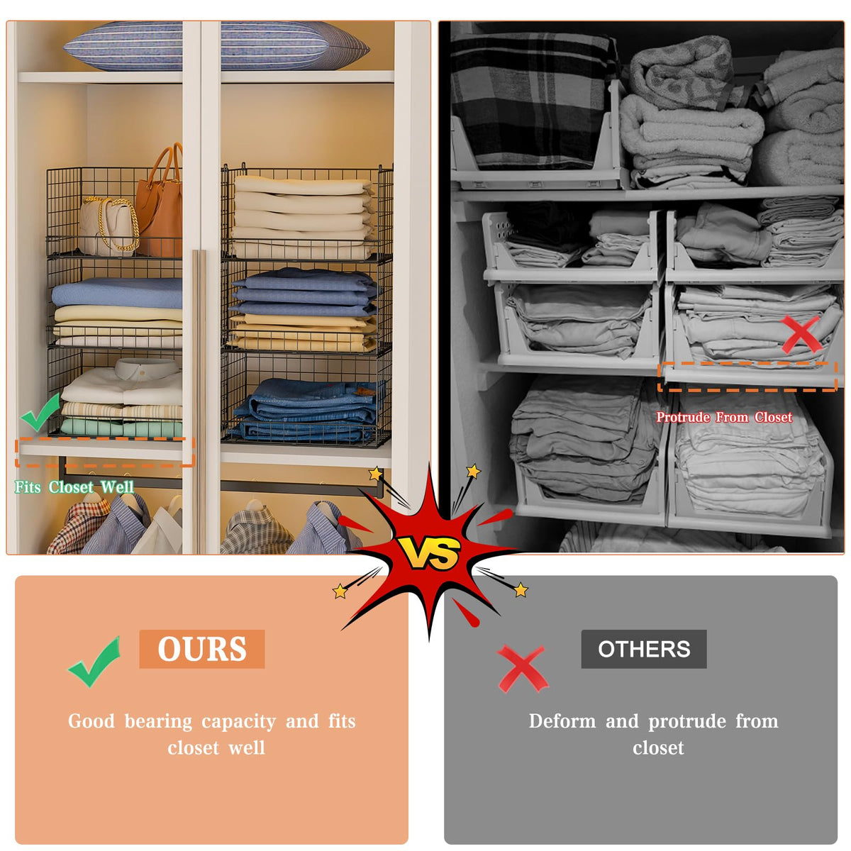 Yociyoga 6-tier closet organizer open compartments provides clear visibility for quick outfit picks.