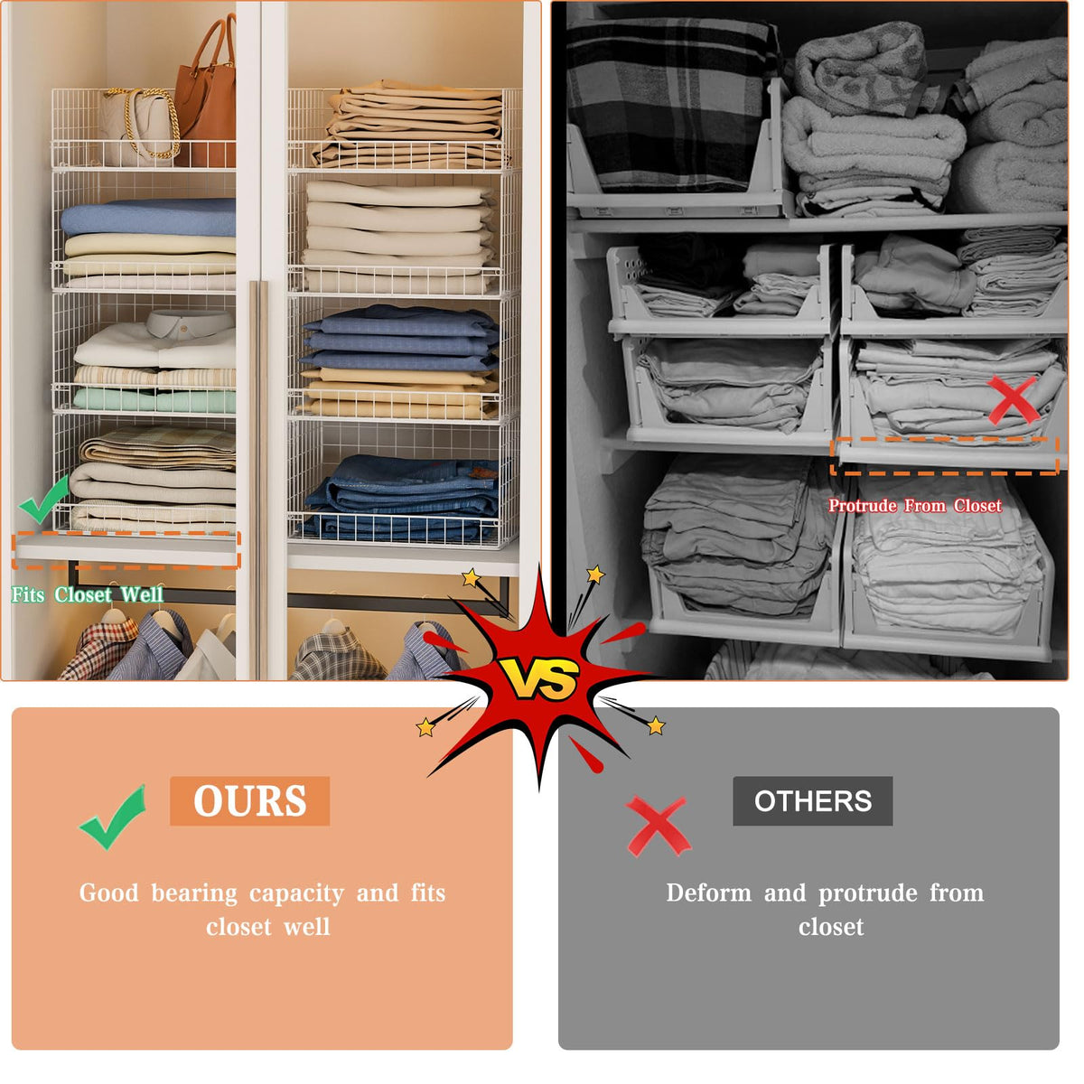 Yociyoga easy-view closet storage bin demonstrates quick item visibility and access.
