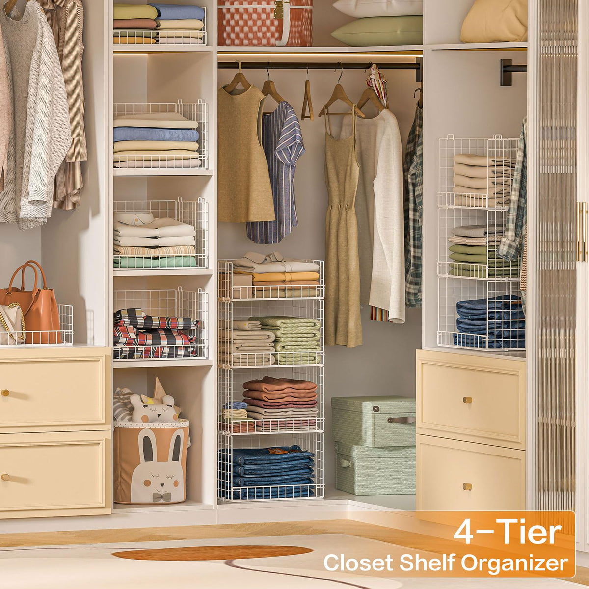 Yociyoga foldable stackable closet shelves keep your closet organized and space-saving.
