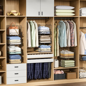Yociyoga stackable closet shelves assembled show sturdy iron mesh bins for durability.