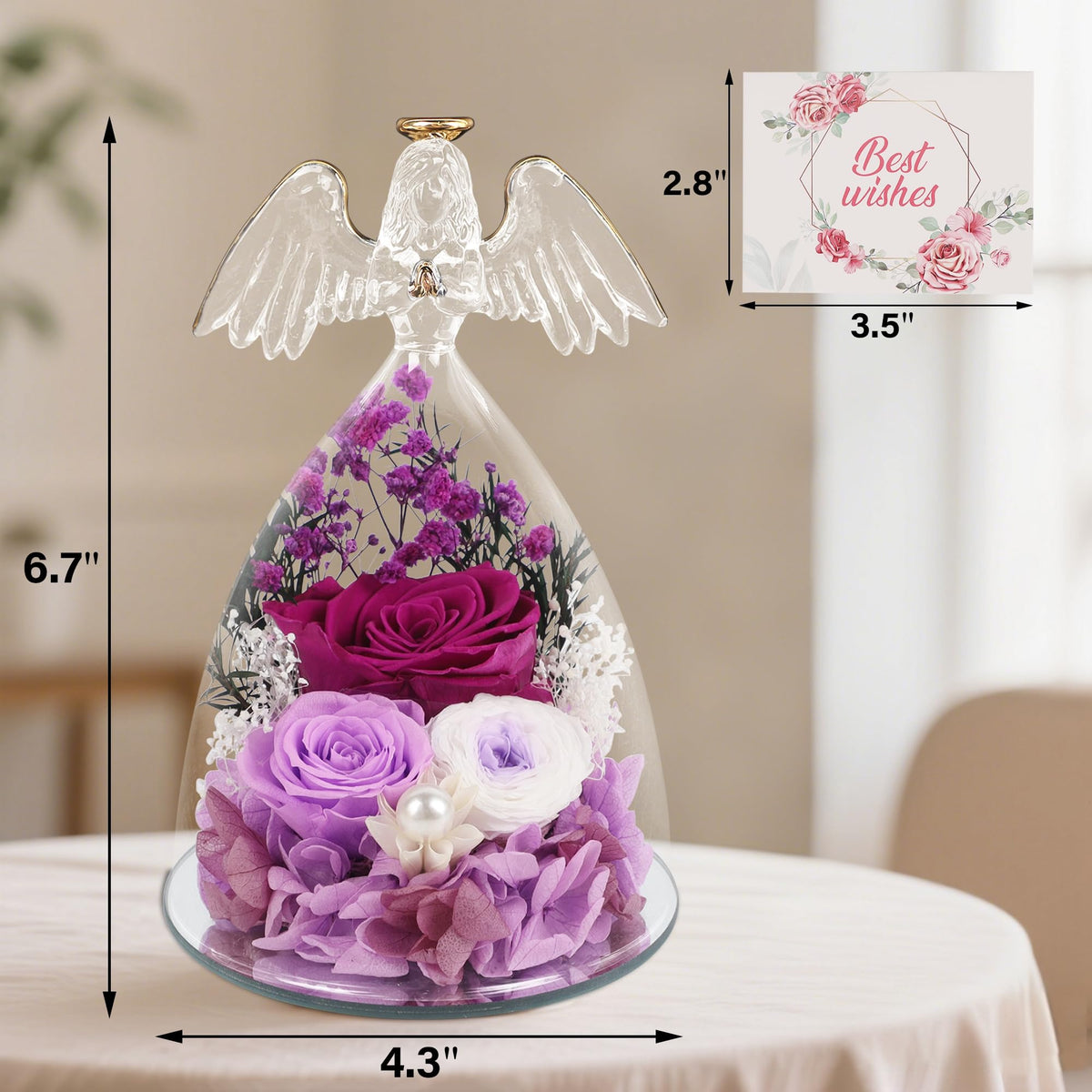 YOFIT glass angel figurine showcases a hand-dyed rose with vibrant colors for stylish decor.