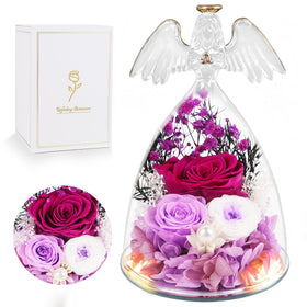 YOFIT preserved rose in a glass angel dome close-up, a lasting keepsake.