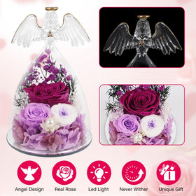 YOFIT purple preserved rose under warm LED glow enhances any room.