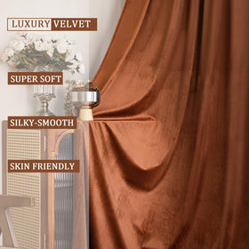 YOFUN burnt orange velvet curtains in living room setup showing plush drape and temperature control