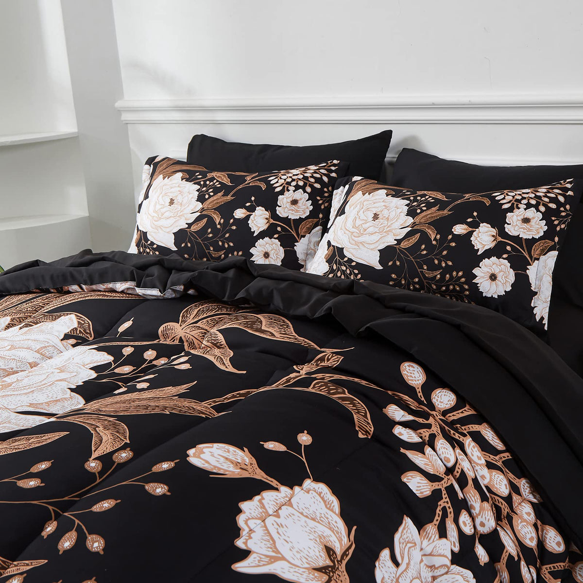Yogeneg botanical floral black reversible design adds modern elegance