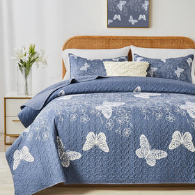 Yogeneg full queen quilt with white butterfly pattern enhances elegant bedroom decor