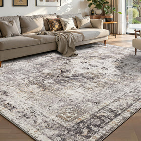YOH boho washable rug in charcoal gray, versatile living room styling and easy care.