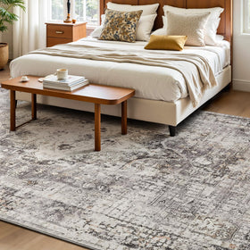 YOH distressed pattern rug adds vintage charm with durable, stain-resistant fibers.