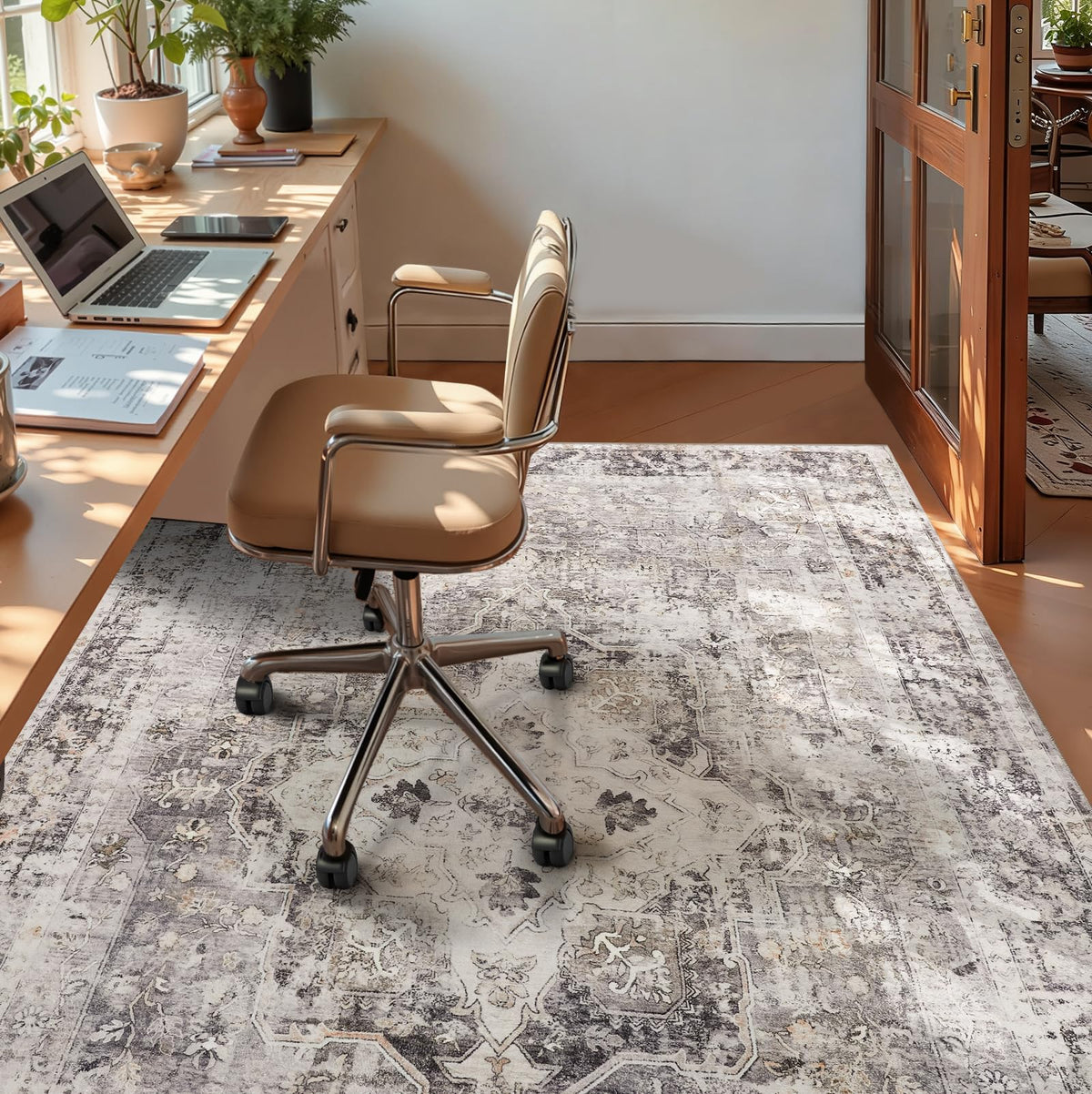 YOH low-pile rug (0.28 inch) minimizes dirt embedding for quick cleanups.