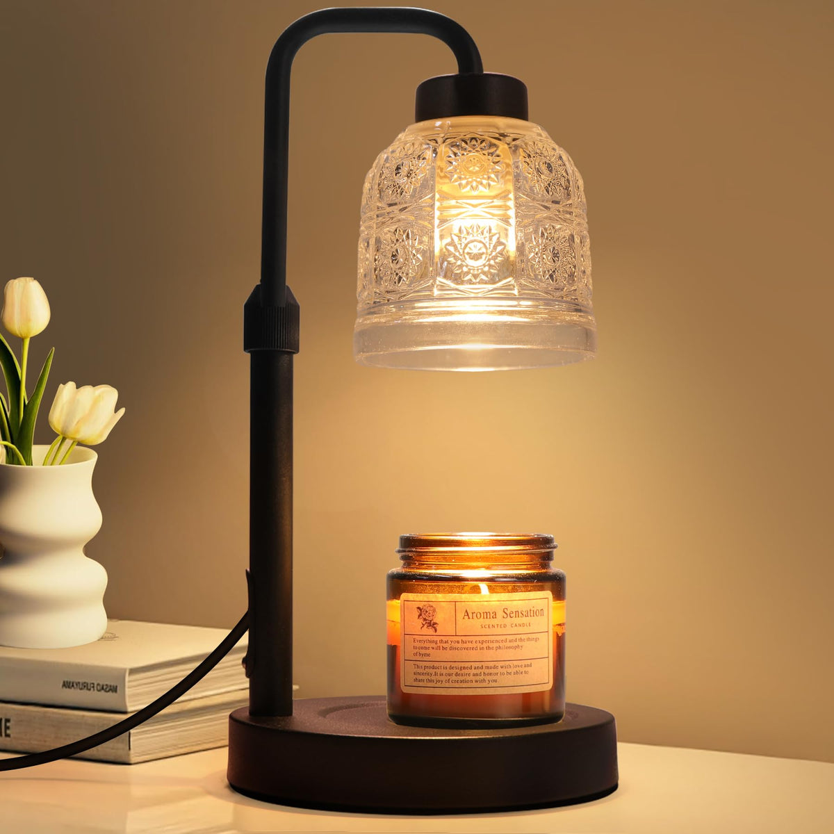 Yohonk candle warmer base with grooved design for jar candle storage