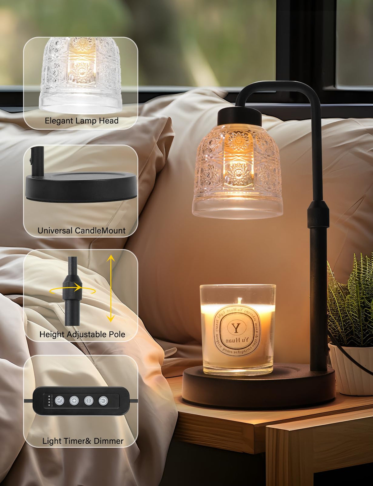Yohonk candle warmer front with built-in jar storage groove