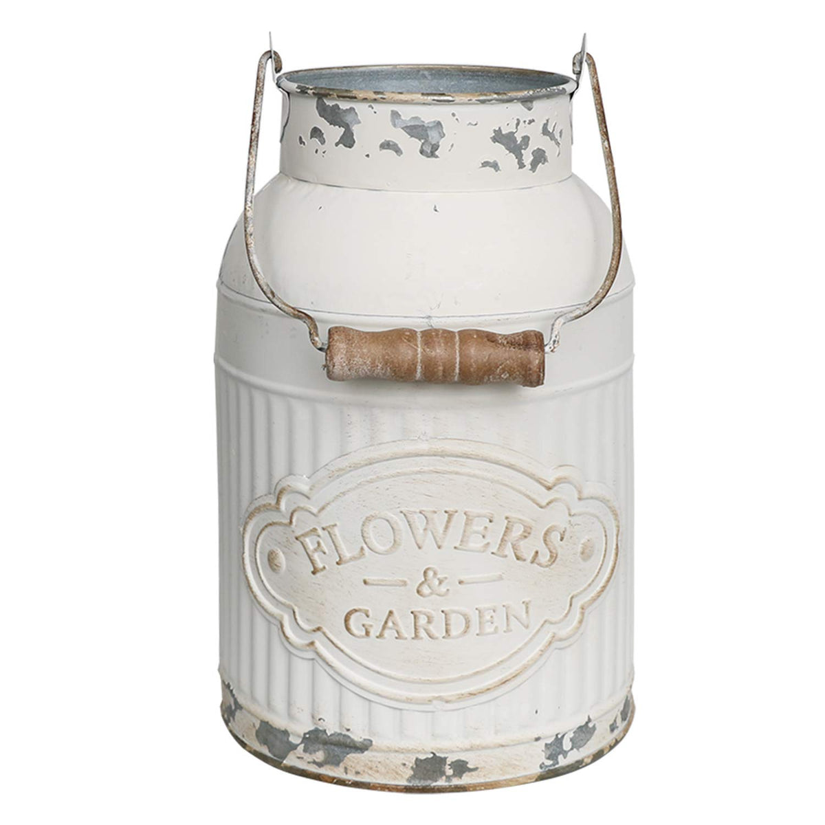 Yoillione milk jug vase with handle; close-up shows sturdy metal and rustic charm.