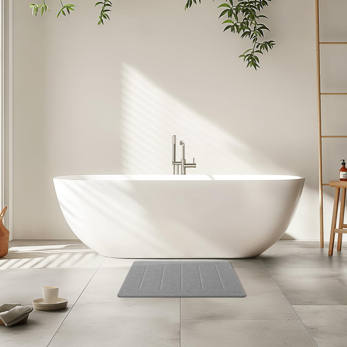 Yolife Dark grey stone mat that blends with modern bathrooms