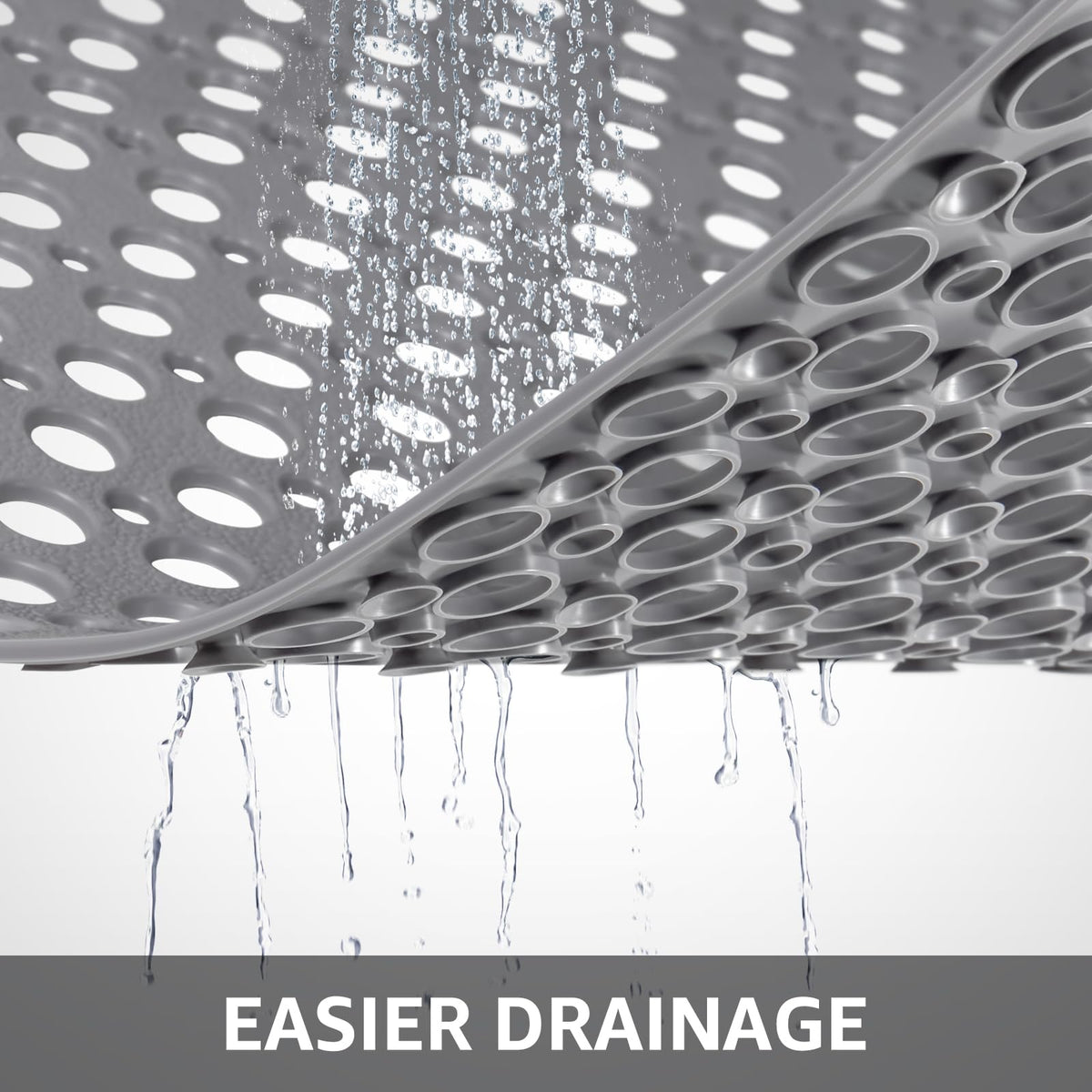Yolife drain holes close-up illustrating efficient water drainage for a drier shower