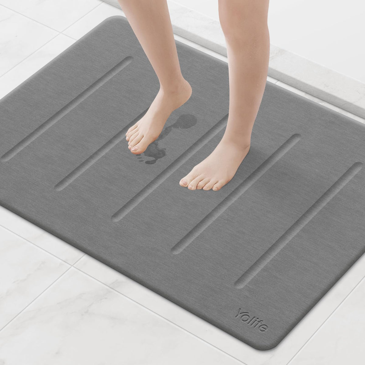 Yolife Stone Bath Mat 32x20 in dark grey offering extended foot space after showers