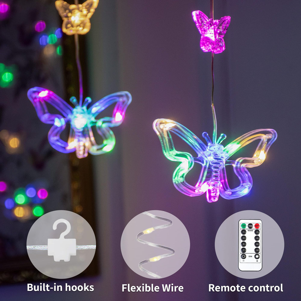 YOLIGHT butterfly design lights offer flexible installation on curtains, walls, or ceilings.