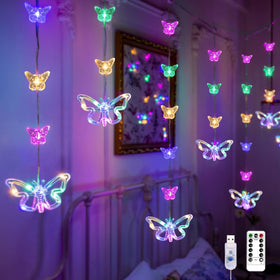 YOLIGHT Butterfly Curtain Lights illuminate a nine-point-eight-foot setup with a dreamy multicolor glow.