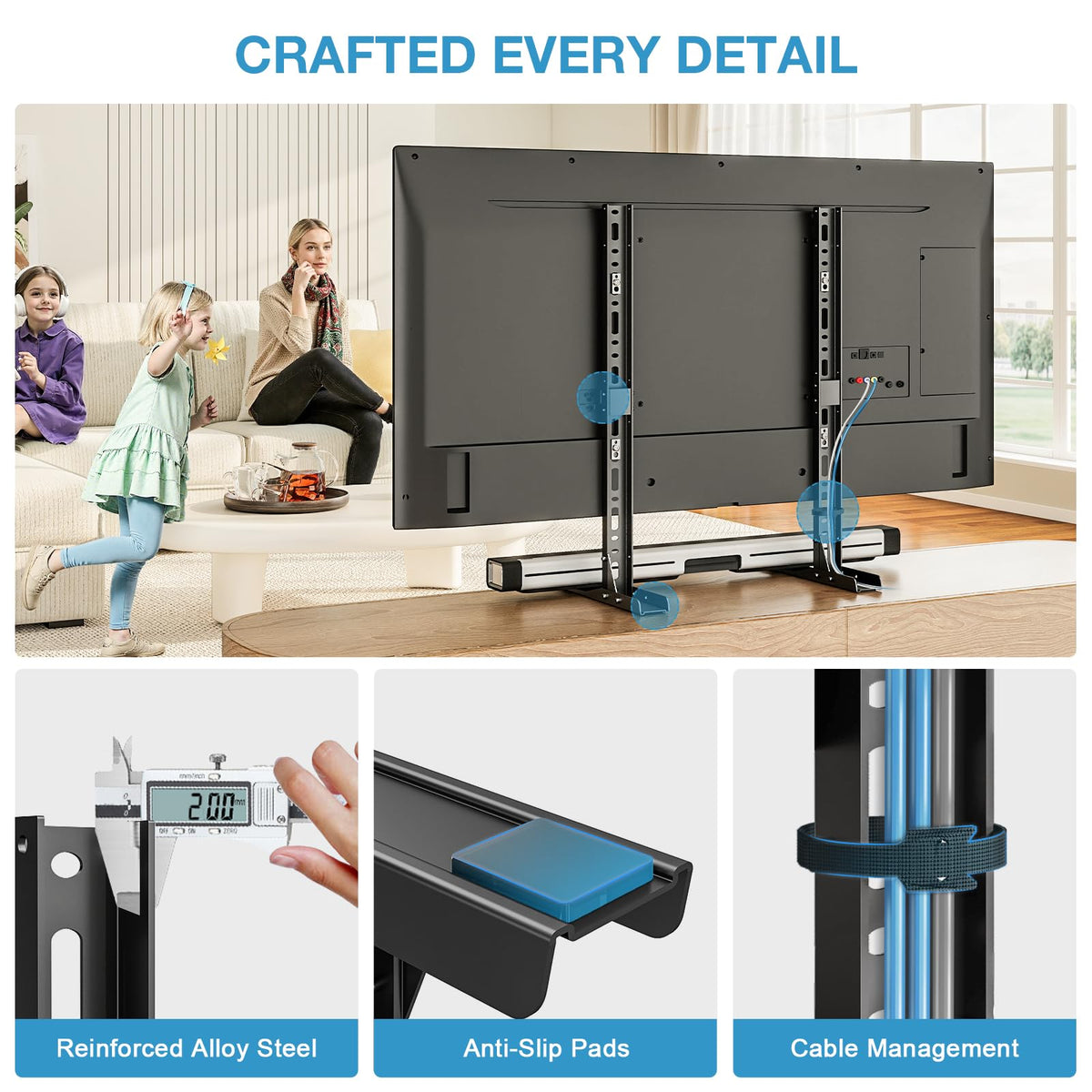Supports up to 110 pounds for heavier TVs.