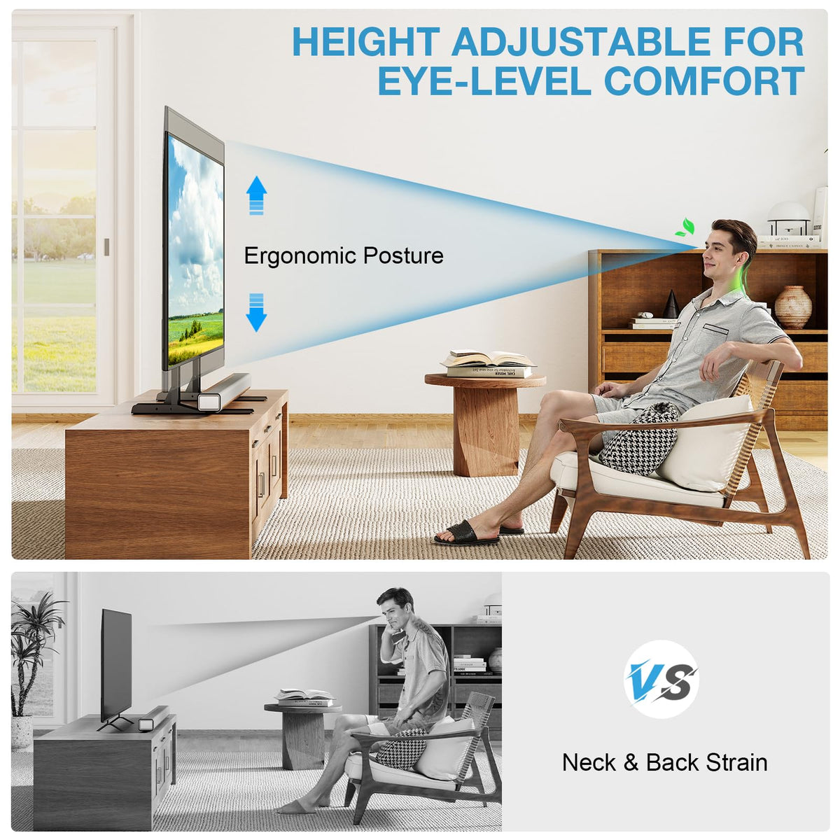 Thickened steel triangular frame provides stable support for large TVs.
