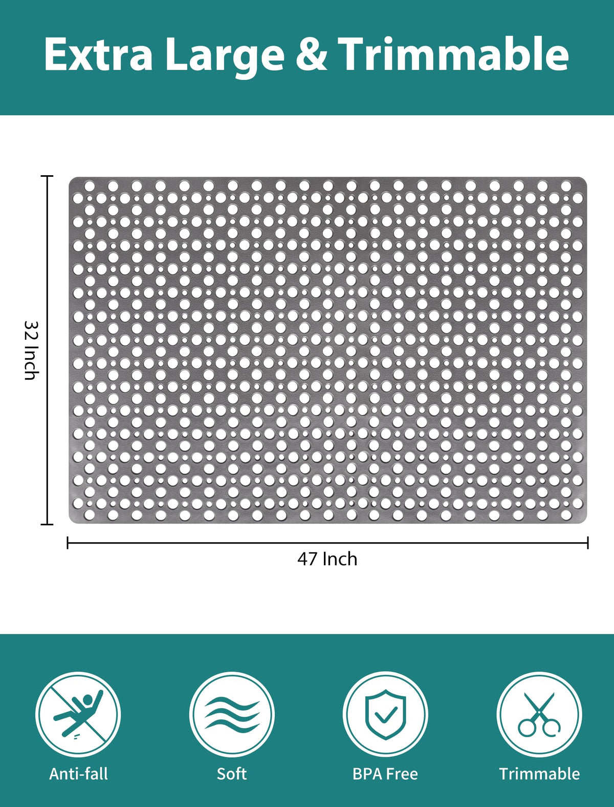 Yonala mat showing suction cups to enhance stability on a smooth surface.