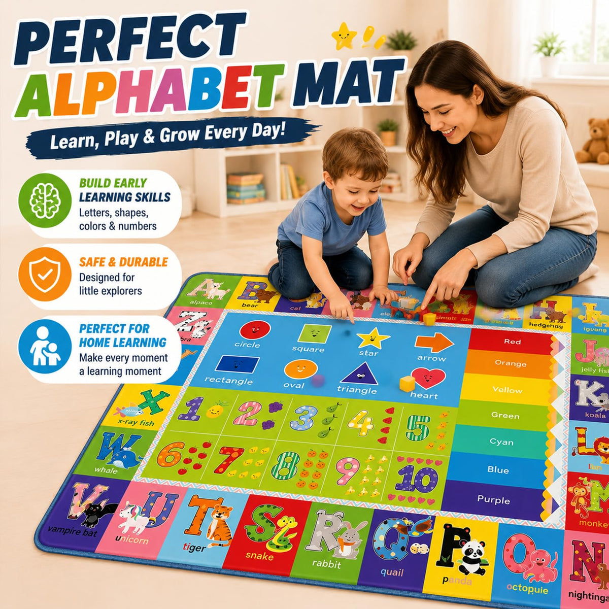 Yongjoy large kids rug illustrating a versatile play area for group activities.