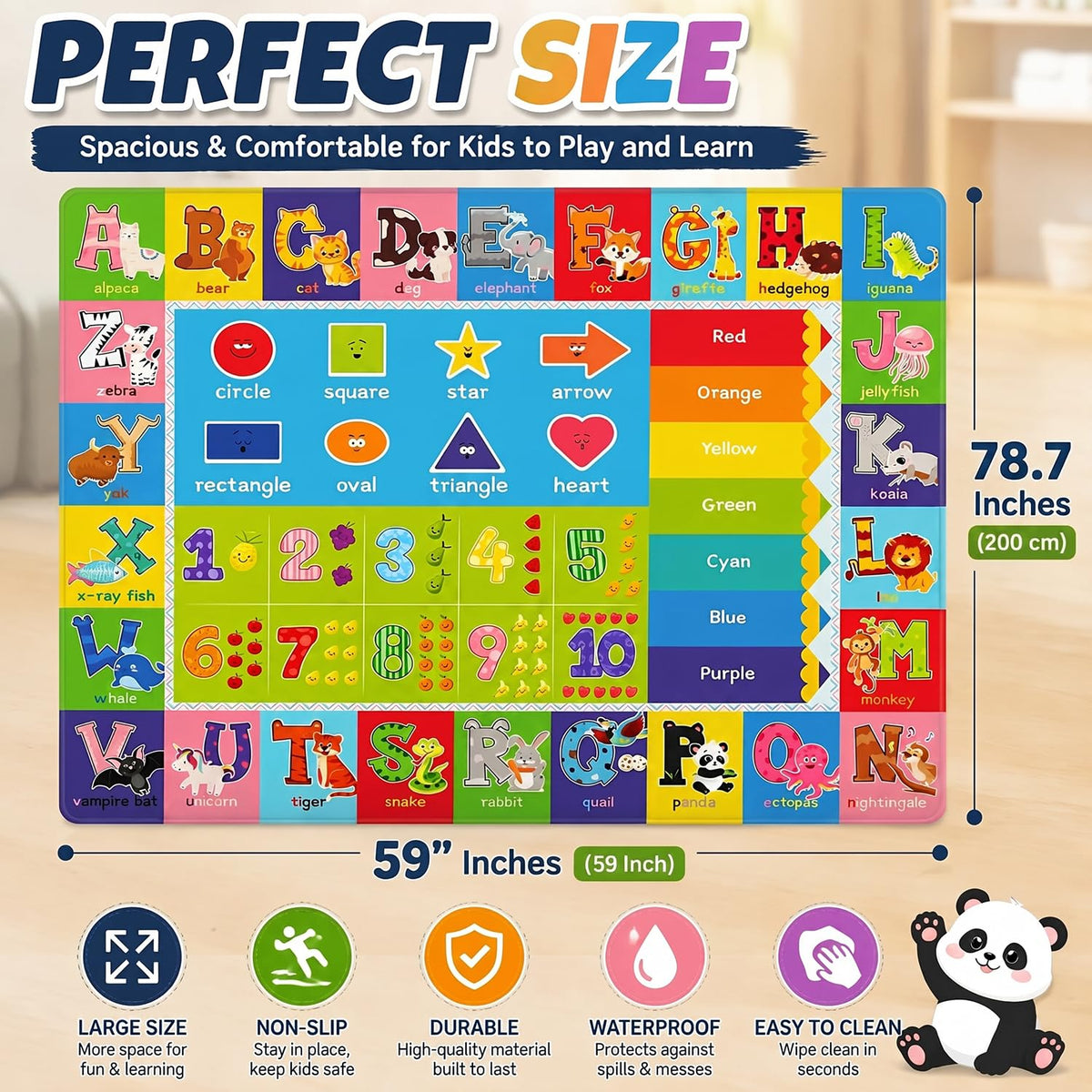 Yongjoy rug with numbers and fruit design for math playtime.