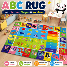 Yongjoy classroom rug displaying rainbow color names for color recognition.