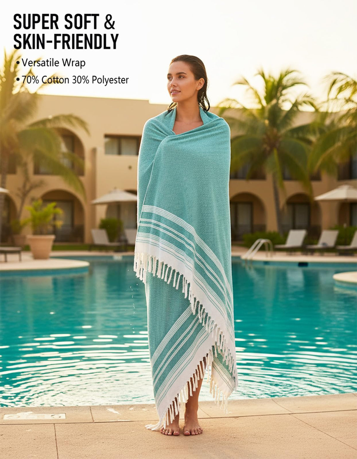 Yongoes absorbent quick-dry Turkish blanket used as a beach towel or travel wrap.