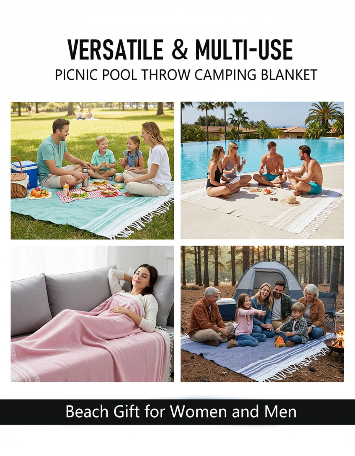 Yongoes multifunctional Turkish blanket suitable for beach, yoga, camping, or home decor.