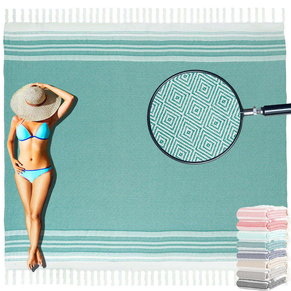 Yongoes oversized Turkish beach towel blanket, 82x88 inches, ideal for family beach days.