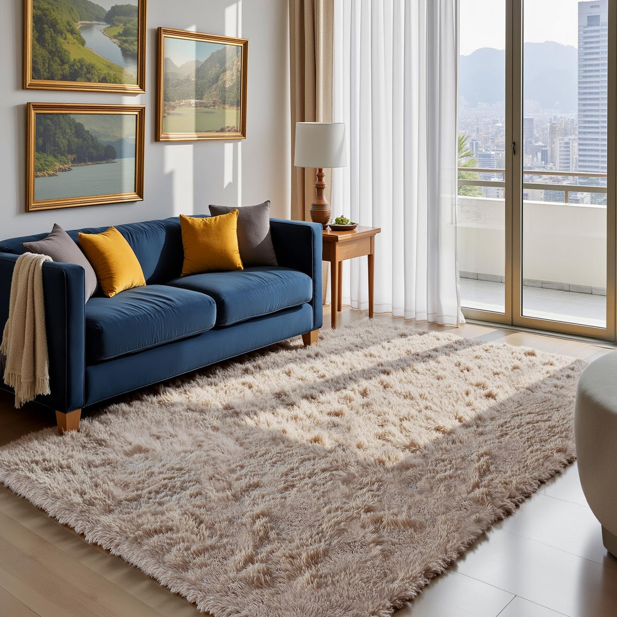 Yongyangjuxin fluffy shag rug beige bedroom cozy underfoot for relaxing evenings.
