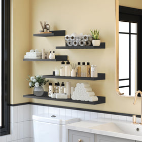 Yonscess entryway ladder shelf in black saving space and showcasing items