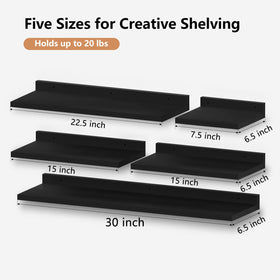 Yonscess 30-inch black shelf anchors large decor items for a clean wall display