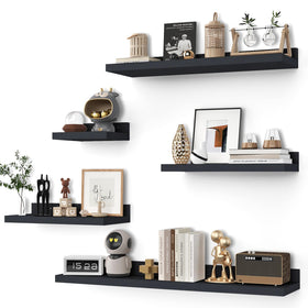 Yonscess 5-piece black wall shelves display and organize a living room setup
