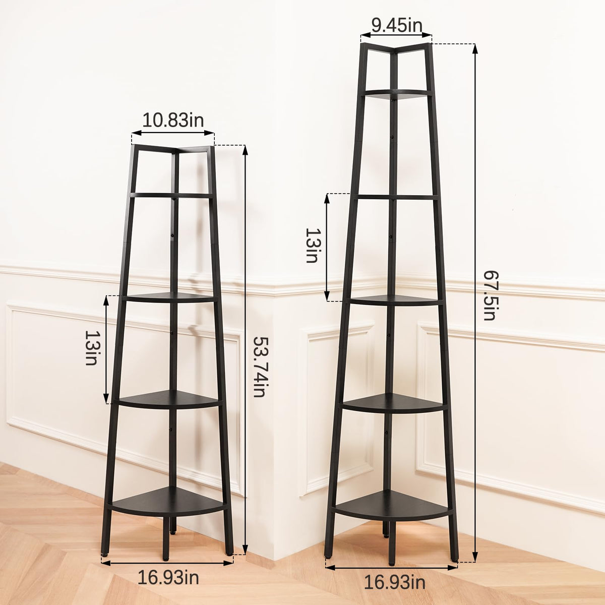 Yoobure 5-tier corner shelf with metal frame ready to organize books and decor.