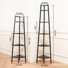Yoobure 5-tier corner shelf with metal frame ready to organize books and decor.