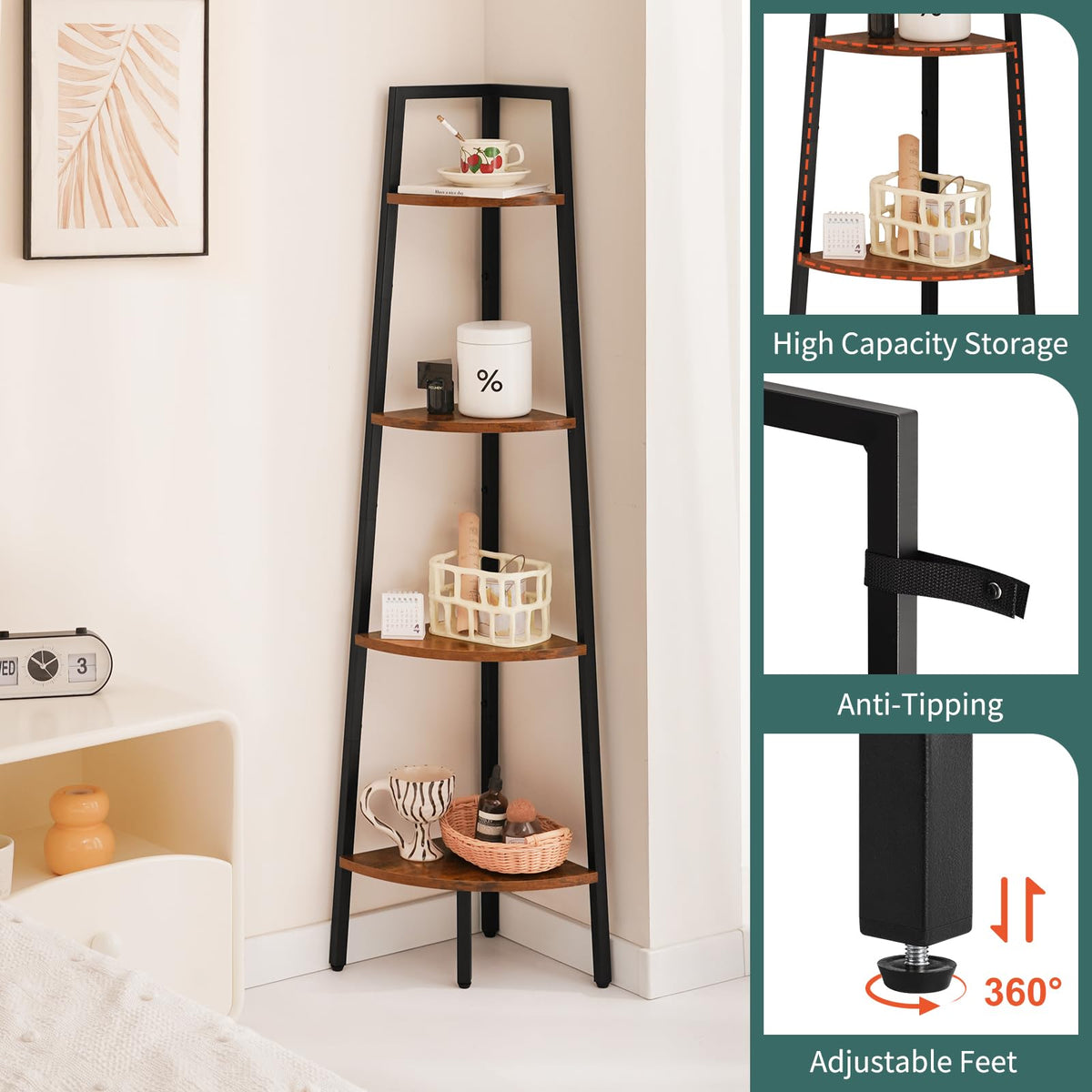 Yoobure anti-tip kit and adjustable feet ensure shelf stability.