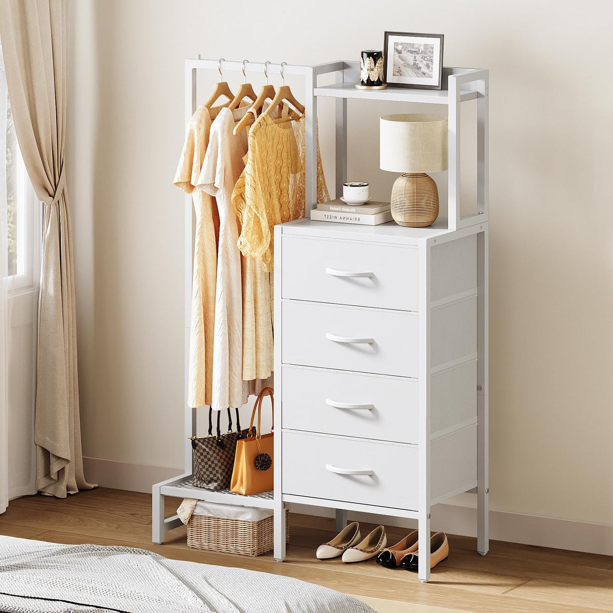 Yoobure dresser placed in a bedroom shows practical organization and space-saving storage.