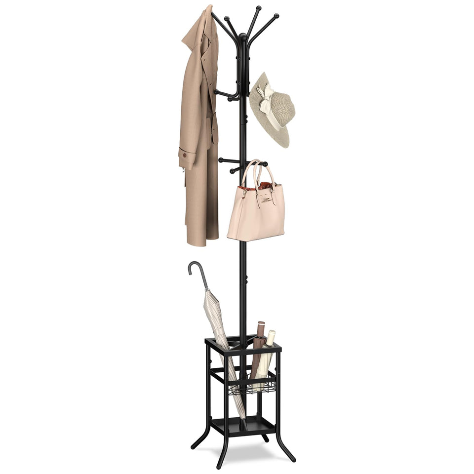 Yoobure coat rack with 12 hooks for organized entryway storage.