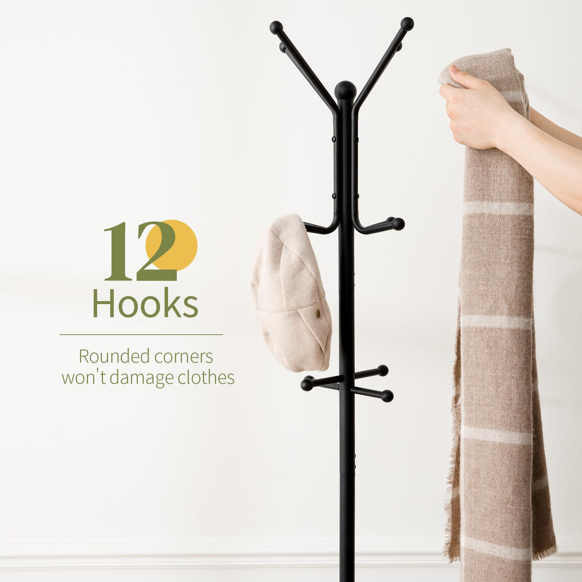 Yoobure coat rack bottom tray protects floors from drips.
