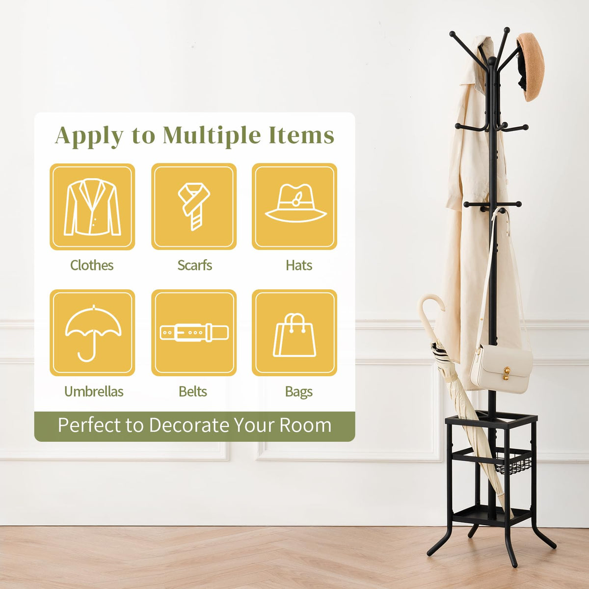 Yoobure freestanding coat rack fits any entryway scene.