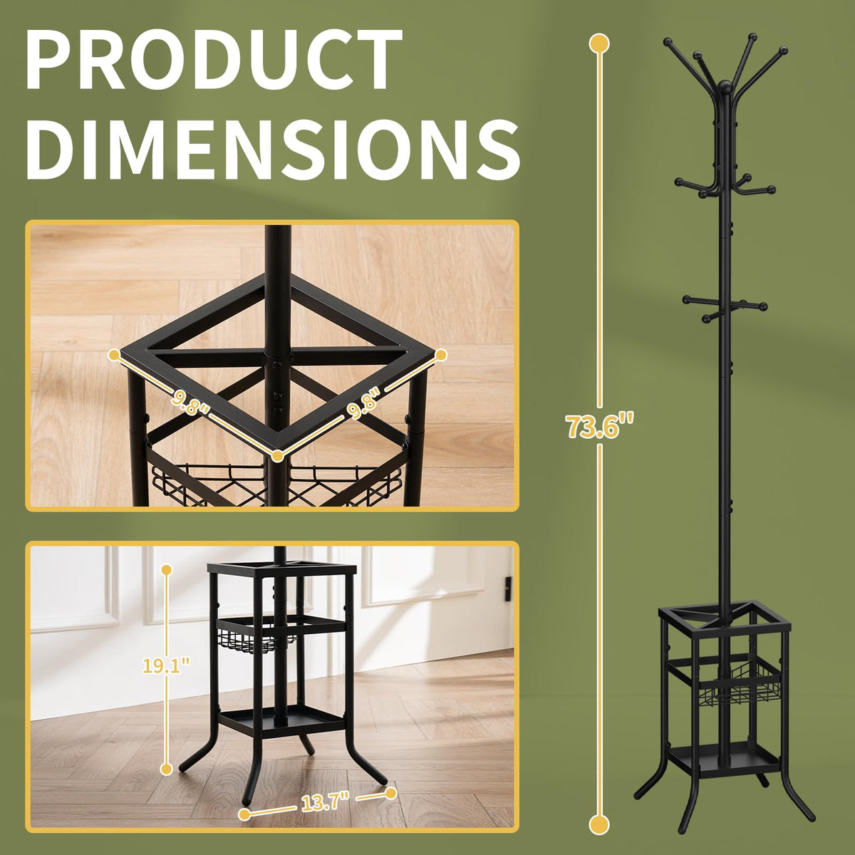 Yoobure coat rack top area for purses and hats hangers.