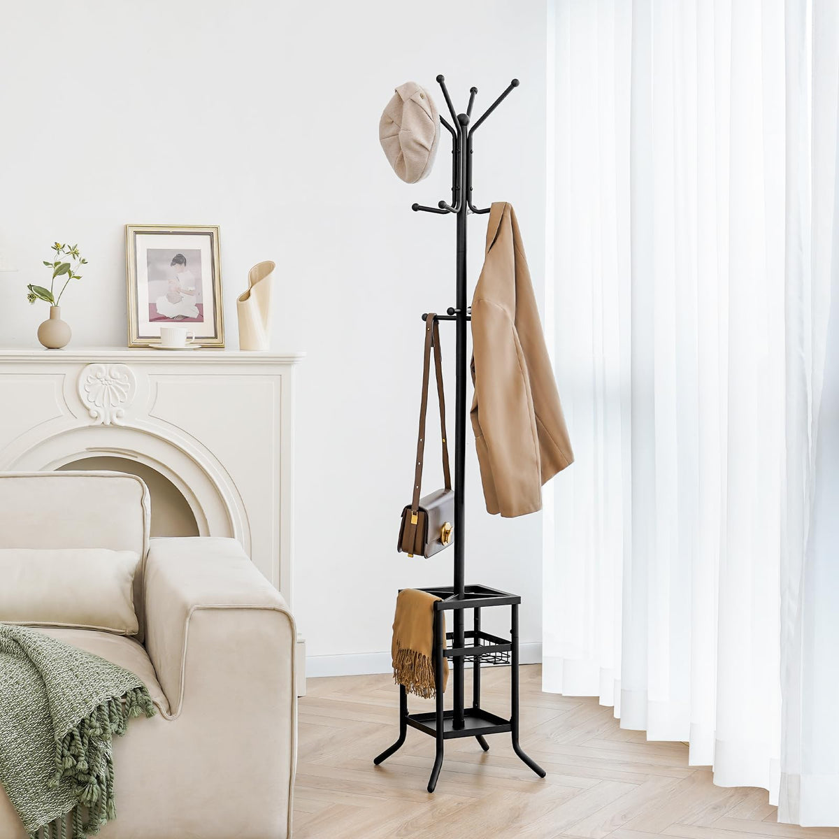 Yoobure coat rack reinforced base for stability when full.