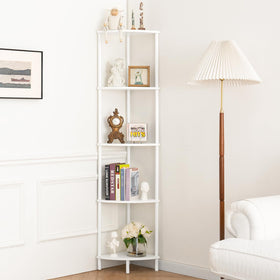 Yoobure corner shelf stand side view showing tall corner storage unit