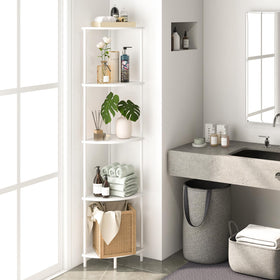 Yoobure corner shelf stand wood and steel frame close-up