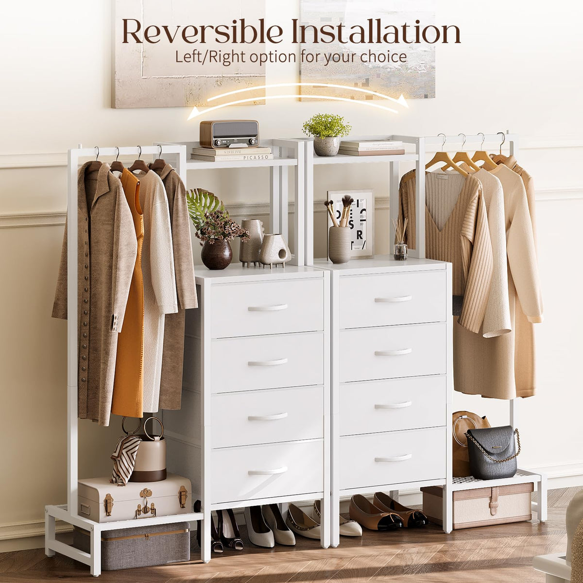Yoobure dresser top shelf provides space for cosmetics and decor.