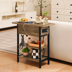 Yoobure end table with two-tier shelves side view for extra storage and display