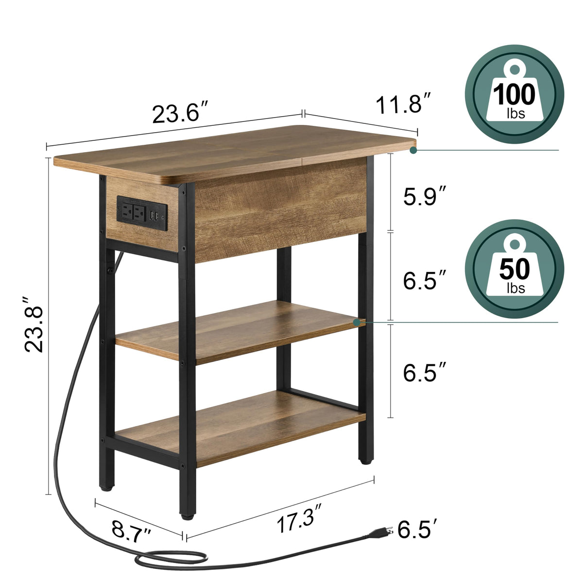 Yoobure end table left side outlets and cable management helping organize cords