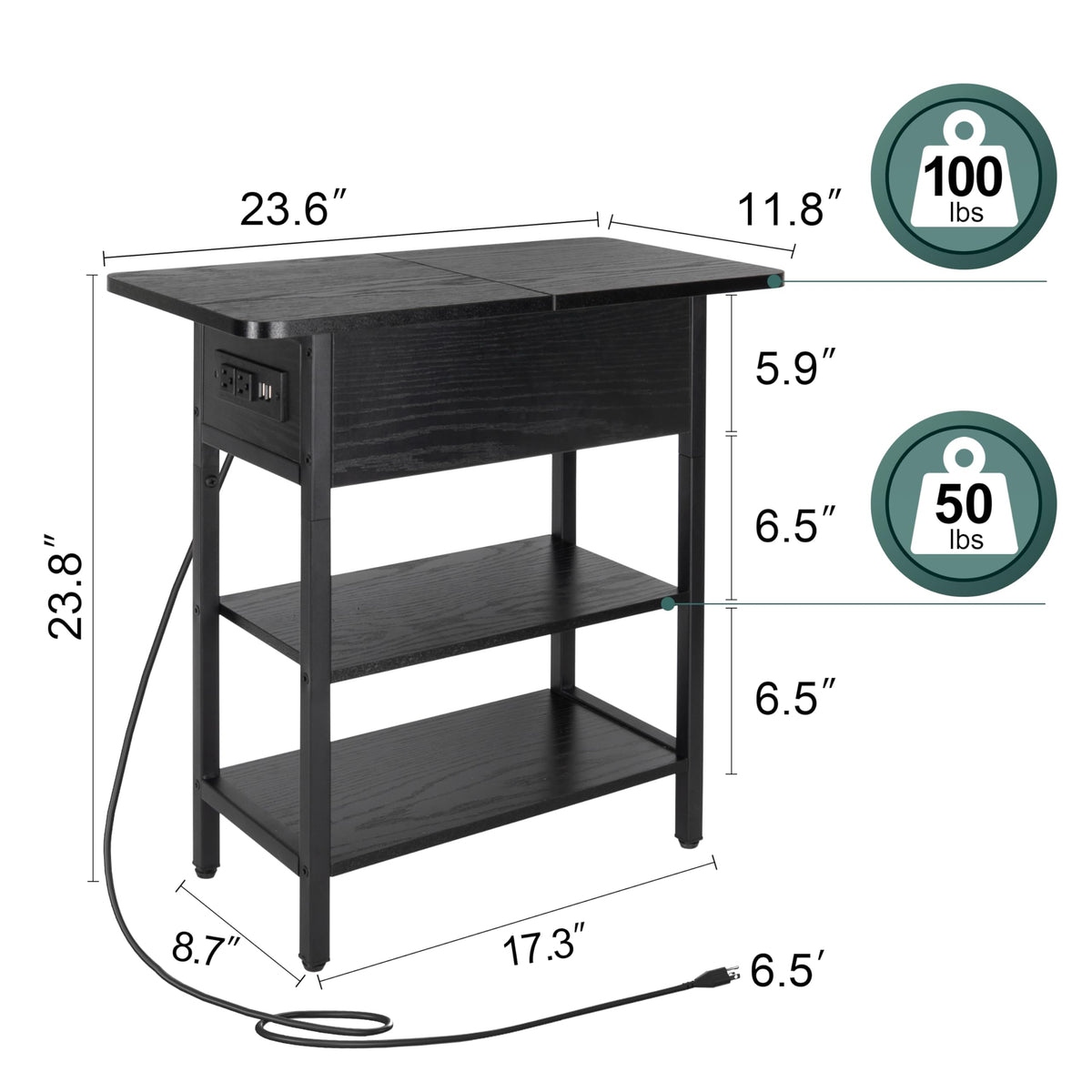 Yoobure end table with cord management keeps cables tidy and out of sight